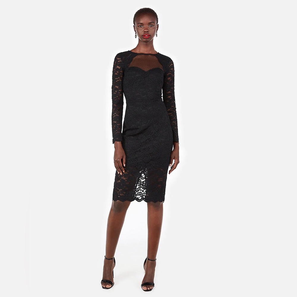 Express Size XS Black Lace Floral Midi Dress